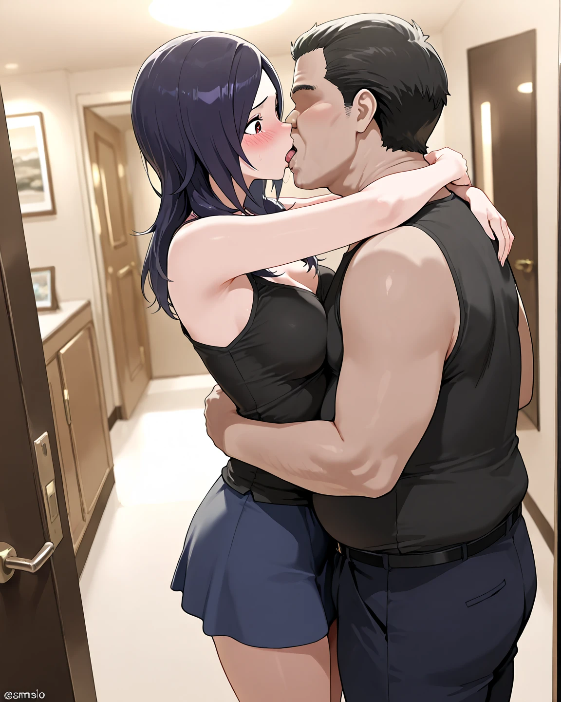 Couple at a disco party, Chubby man and thin ager with short hair