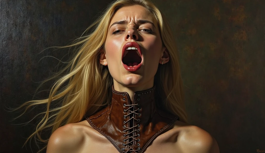 score_9, score_8_up, score_7_up, score_6_up, rating_explicit, score_5_up, score_4_up,big tits ,(8k uhd, masterpiece, best quality, high quality, absurdres, messy makeup, gothic, ultra-detailed, detailed eyes), see-through clothes, see through, nipple piercings, double buns, gothic leather, very skimpy top, huge tits, open jacket, large tits, big tits, blonde, FEMALE, WOMAN, GAME CHARACTERS, beautiful curves, sucking cock, Blowjob. Cum overflow. Cum coming from nose. naughty. Hand on head. Cum dripping from chin. Giant penis, face tattoos, Shot from below. Full body. necklace, earrings <lora:1dkXLP:0.90>, <lora:Samira:0.55> <lora:princess_xl_v2:0.6>