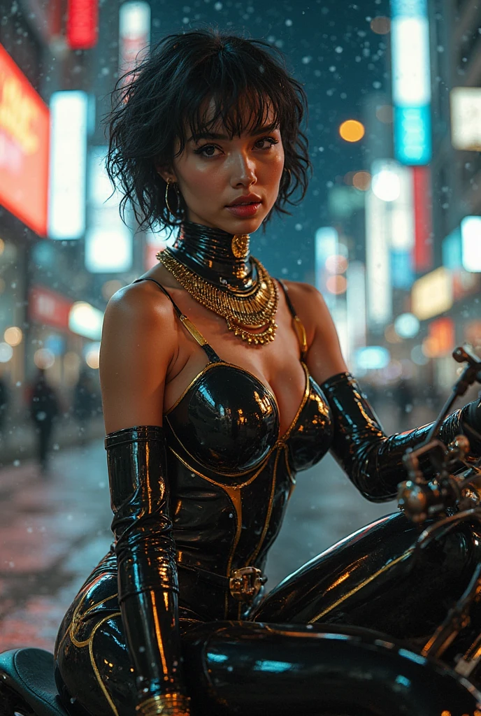 girl spacepunk,(((1girl))),((cute and beautiful afro haired girl)),((((black race)))),

(large breasts:1.4),saggy breasts,((((black afro hair:1.35,((afro hair:1.35)),afrohair,afro:1.35,dark hair,black hair,)))),medium hair,((heterochromia:1.5,eye1 orange,eye2 red,perfect eyes,upturned eyes:1.3,beautiful detailed eyes,finely detailed beautiful eyes:1,big highlight on eyes:1.2)),((fat)),((((tan,dark skin,black skin:1.35,dark-skinned_female,dark skin:1.3,ebony skin,lustrous skin:1.5,bright skin: 1.5,shiny skin,very shiny skin,shiny body,illuminated skin,wet legs)))),(spider lower abdomen,narrow waist,wide hip,athletic body,inflated legs,delicate detailed fingers),((hand consists of a short thumb and four fingers,hand with just five fingers,(detailed face))),

cute,slutty,sensual,seductive look,seductive,erotic,enchanting,(nsfw),

zettai ryouiki,revealing clothing,show skin,(wearing a mechanical space body armor:1.3,micro bikini,bare legs,an armored arm),((wet clothes, detailed outfit,detailed clothes)),

(dynamic pose:1.0),solo focus,embarrassed,(centered,scale to fit dimensions,Rule of thirds),

cyberpunk city by the ocean at night, with bright neon signs and dark stormy clouds and puddles,

High resolution, sharp focus, (ultra detailed, extremely detailed), (photorealistic artwork:1.37), 8k wallpaper,((synthwave background theme)),vibrant colors,(intricate),masterpiece,(best quality),