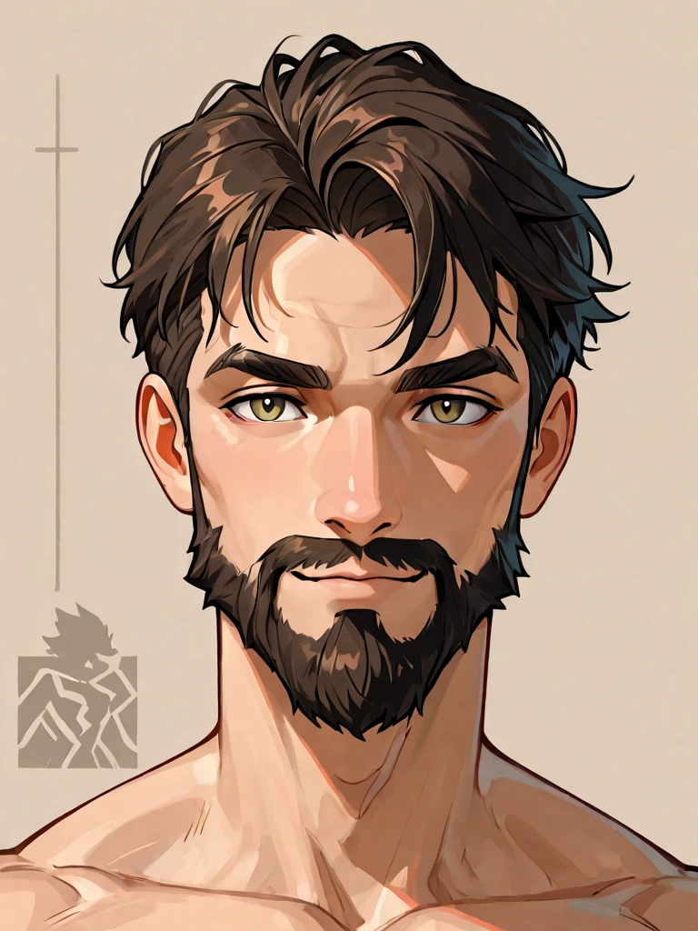 an adult, short beard, about 180 cm, slightly brown skin