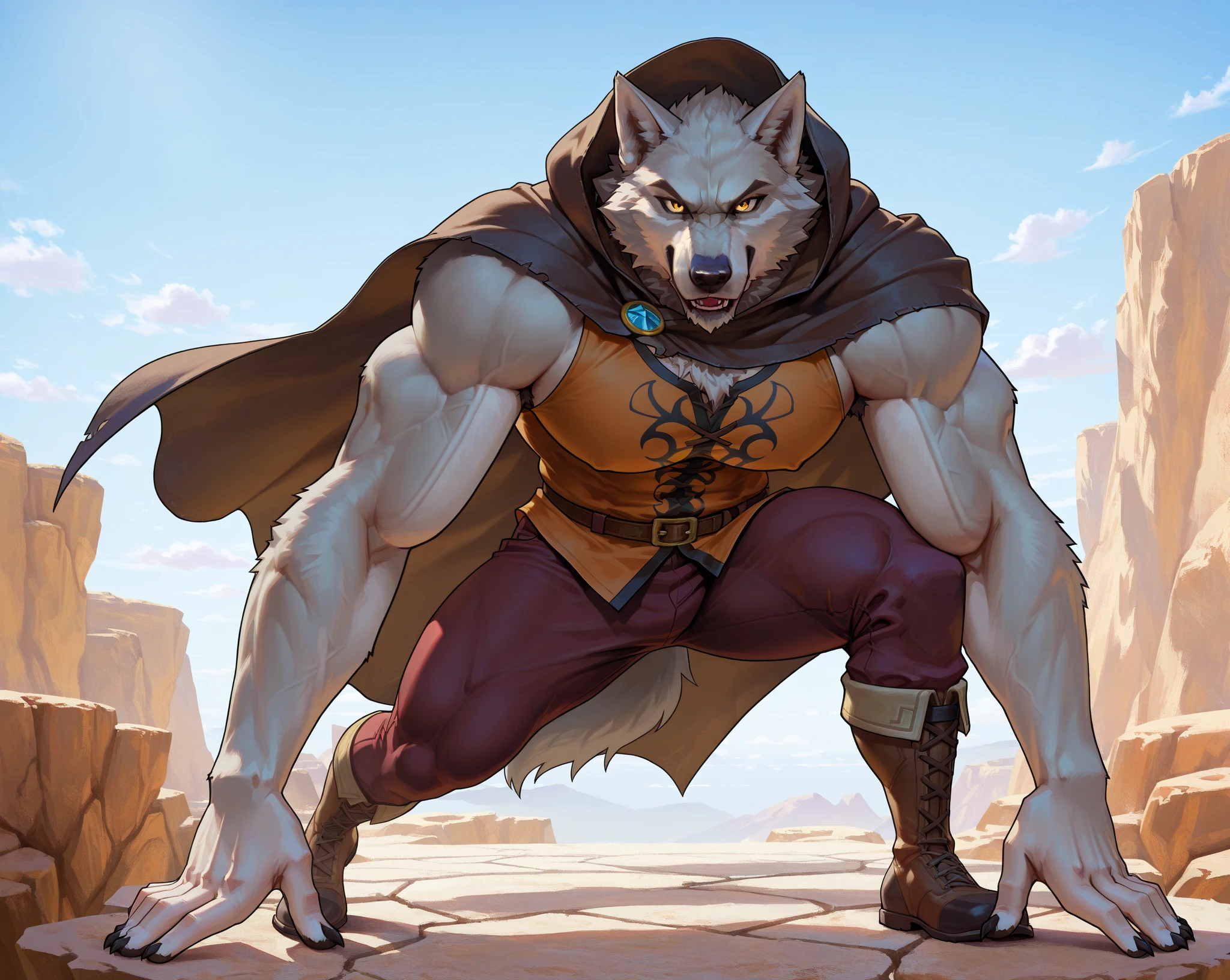 Sexy anthro dragon scalie male, gay, kinky, sexy furry warior, headband, grey husk, worn out skimpy leather armament, low on hips leather belt with worn out skimpy brown leather jockstrap, leather heavy harness armor, leather bondages, fingerless leather gloves, blooded curved sword in hand, dirty playfull smile, desert battlefield, standing in sexy fighting position, close view of full character