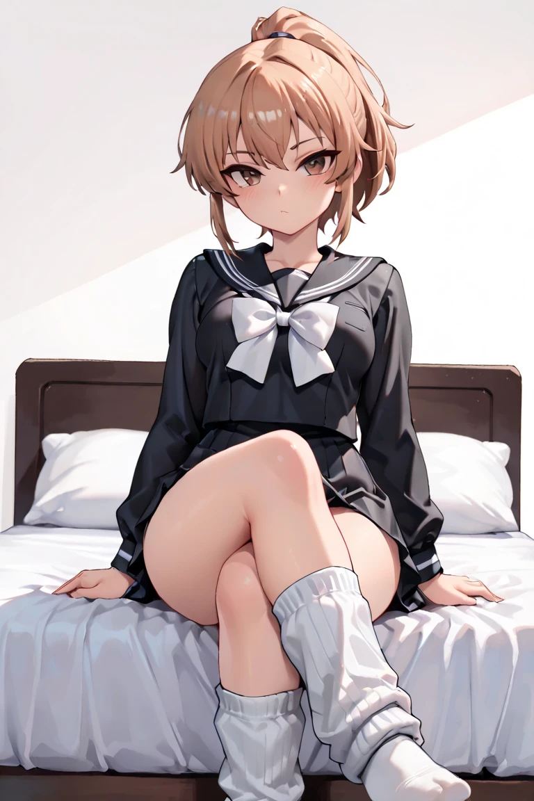 Highest quality, Anime Moe Art Style,Best Anime 8K Konachan Wallpaper,pixiv contest winners,Perfect Anatomy, (obscene,lure,Get naked,Beautiful, long legs ),break, 1 Girl, (alone,,,13 years old:1.3),high female underwear, short hair, amount, (Hair above one eye:1.7),All limbs, Full Finger,Big breasts, Between the legs, Small eyes,accurate black eyes, Hair Clip, (Sailor suit:1.5),(female underwear:1.5) skirt,bed room. break,Very detailed,High resolution,ultra high density skin, Professional Lighting,8K eye detail, (Cute illustrations:1.2),hair，Expressionless，(Hair on one eye:1.5)，Sailor suitlure,Spread your legs and wait.Big breasts,female underwear,i