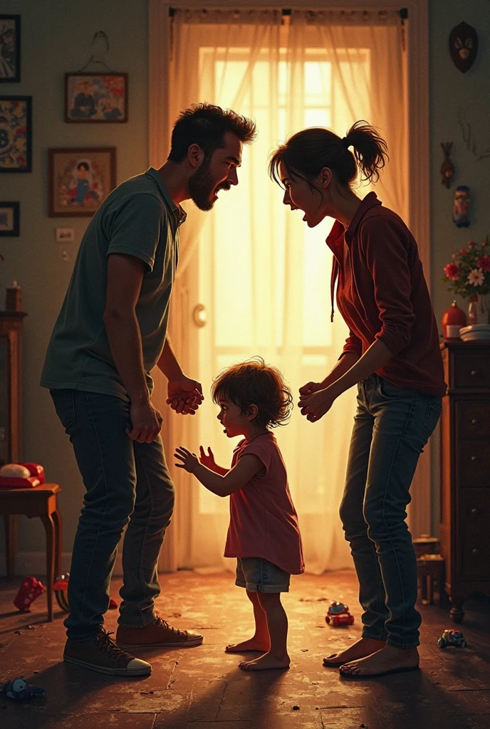 Child from afar sees how Luis, his father, hit his mother Ana