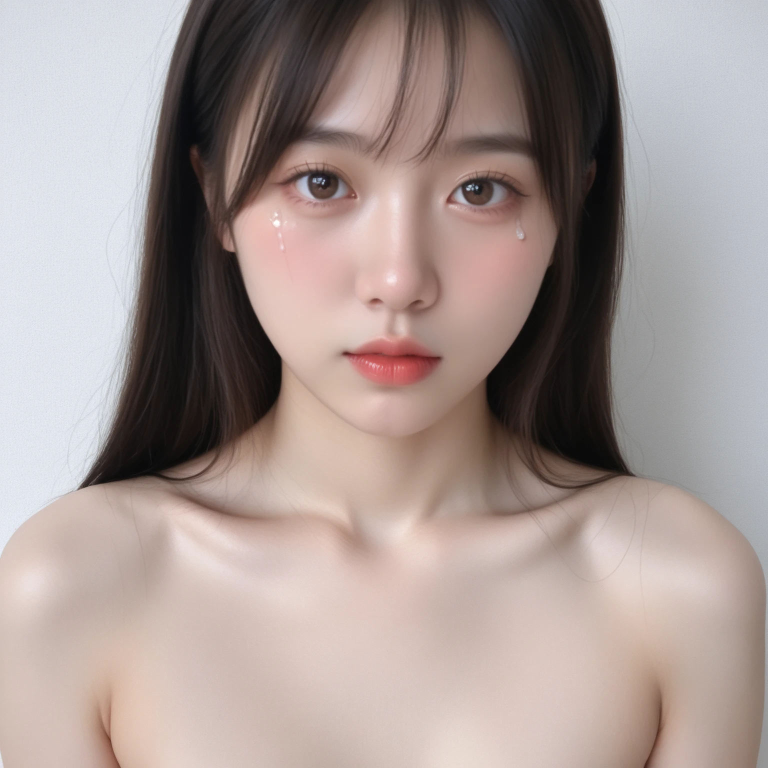 masterpiece,Best image quality,Extreme Detail,Ultra-high resolution,Ultra-high resolution,Beautiful young people,Glowing Skin,thin,Black Hair,Shorts,1,Big eyes,Beautiful Eyes,lipstick,Exquisite facial features,Medium Shot,Looking at the audience,Solid color background,White Background,Soft Light、(((Fully nude))),(((nsfw)))