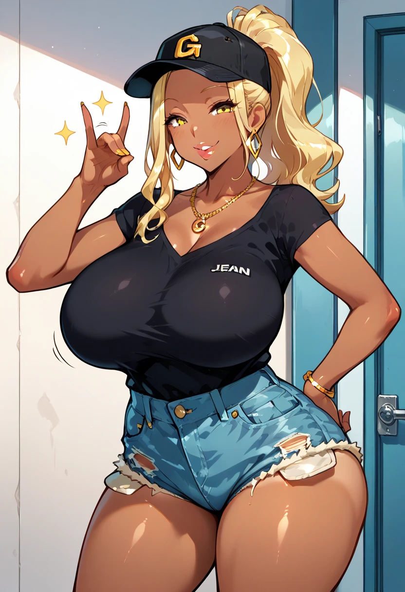 beautiful girl, mature adult, casual clothing, tall, thin, feminine, long flowing full hair, white blonde hair, enormous gigantic breasts, wearing a tanktop and jeans, shws nipples, relaxed happy facial expression, fantasy art style