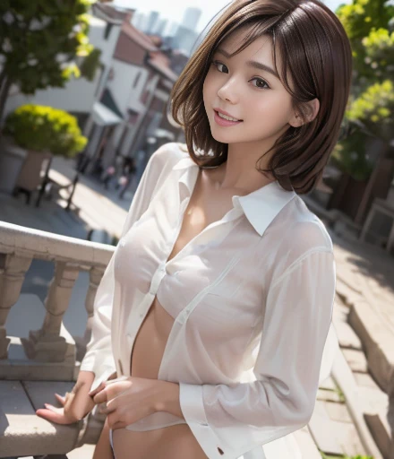 (8k, Best Quality, Masterpiece: 1.2), (Realistic, Realistic: 1.37), Ultra Detailed, 1 Girl, Cute, Solo, Beautiful Detailed Sky, Detailed Cafe, Night, Sitting, Dating, ( red nose), (smile: 1.15), (shut up) small breasts, beautiful and delicate eyes, (collared shirt: 1.1), night, wet, business attire, rain, white lace, (short hair: 1.2), flowing hair NovaFrogStyle,