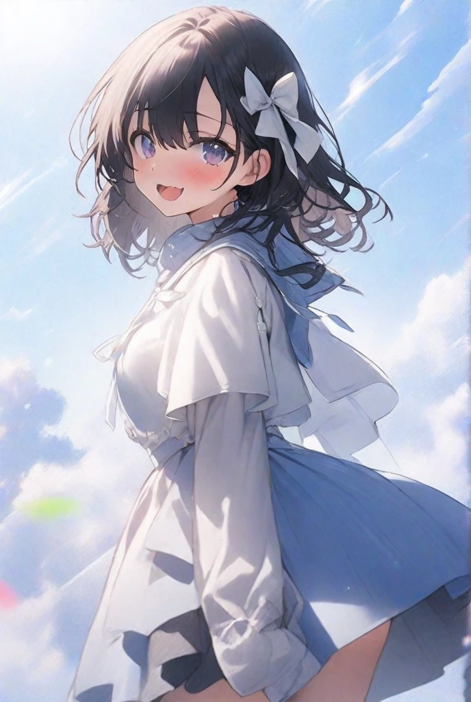 1girl in、A smile、The shirt、skirt by the、White fluffy dress、(small tits)、Chilarism、movement、the wind、