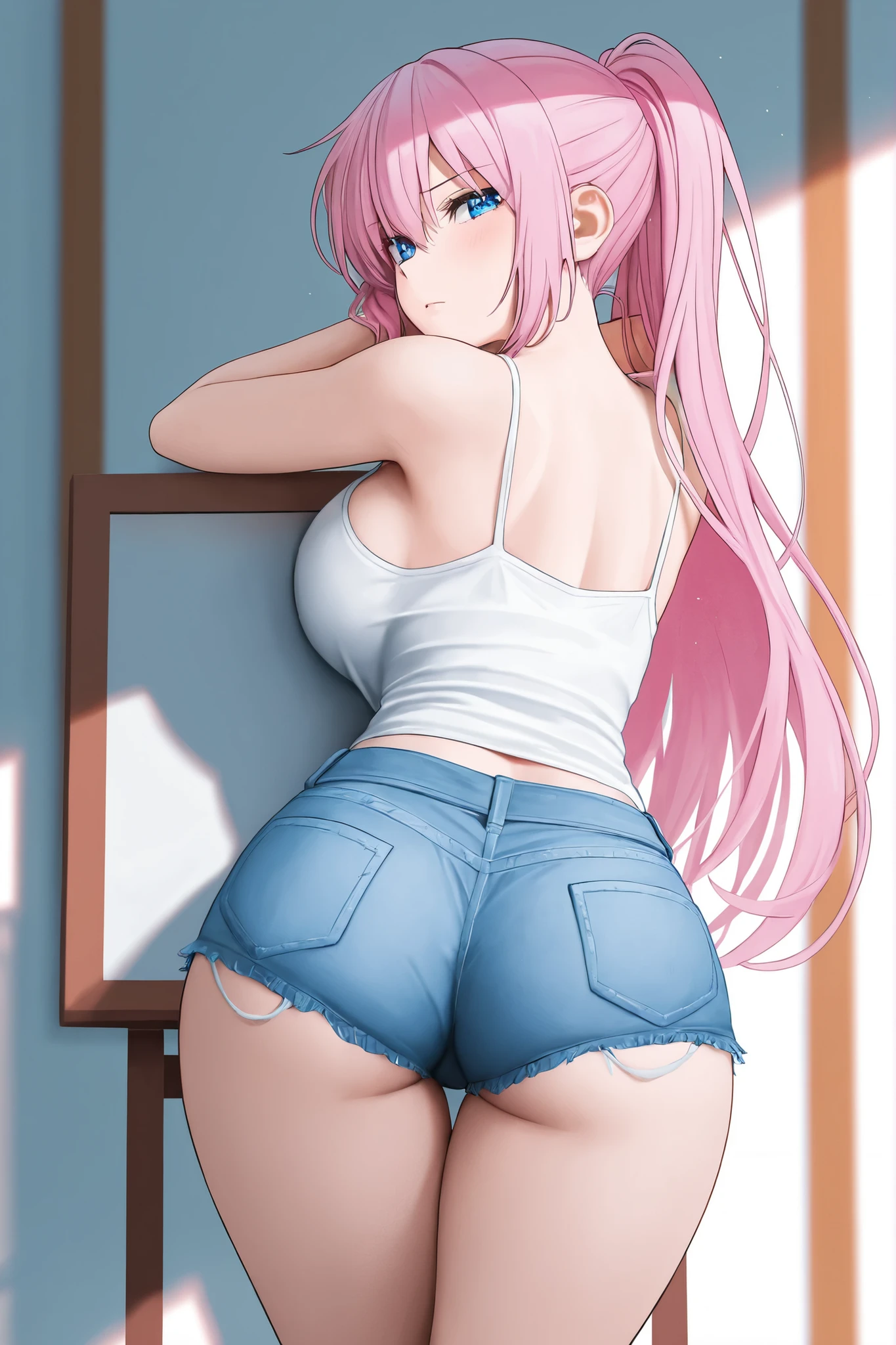 mature, mature face, nose, cat ears, pink hair, large breasts, large ass, blue eyes, masterpiece, best quality, painted by greg rutkowski makoto shinkai takashi takeuchi studio ghibli,
cactus, heterochromia, hood, indoors, leaf, long hair, mirror, plant, potted plant, reflection, solo, table, two side up, looking at mirror, mirror reflection, bathroom,