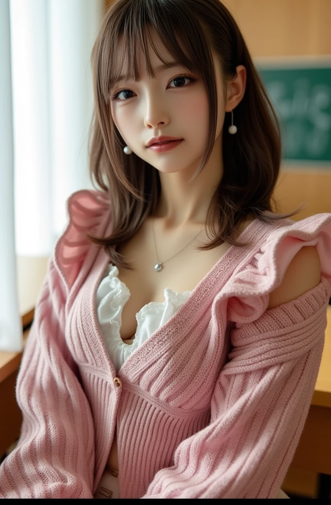 (best quality, 8k,32k,masterpiece, UHD:1.2),extremely detailed CG unity 8k wallpaper,intricate details,Raw photo,(photorealistic:1.4),atmosphere,ultra high res,Realistic,Real,Huge_filesize,incredibly absurdres,(centered:1.3),Ultra illustration,(ultra-detailed),cinematic lighting,various colors,depth of field,art by krenz cushart,golden hour lighting,taken by Canon EOS,SIGMA Art Lens 35mm F1.4,ISO 200 Shutter Speed 2000,blurry background,
BREAK,
1girl,(smile:1.3),slim body,(short hair:1.4),solo,20-year-old Japanese beautiful woman,(zoo purple blouse:1.5),(light brown hair:1.5),((brown eyes)),Large breasts,chest, Soft white skin that shines with every detail,pale skin,Very beautiful face,Very well-formed face,Natural and realistic face,Best,beautiful detailed eyes,striking eyes,Eyes drawn in detail, smile with your mouth closed,Detailed mouth,Detailed lips,shiny beautiful lips,Glossy lips,simple earrings,necklace,jewelry, solo focus,low neckline,
BREAK,
Back lighting,kool,Standing,
BREAK,
(Dutch angle:1.4),cowboy shot,looking at viewer,
BREAK,tzuyu,yui aragaki,