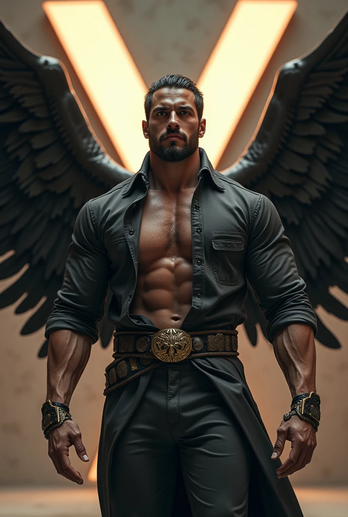 (((angel caido!angel! angel wings!Gothic))),perfect composition,!)), ((Unintentionally exposing chest muscles.))body hair, ((hairy chest++)), elegant macho, elegant barbilla de chad, Elegant and attractive, Elegante y elegant, elegant hombre, Attractive man, masculino y elegant, elegant, posing attractive, Attractive man, Attractive man, 35 year old man!Raise your little head,Chimney(first portrait!))(short mustache)head space!Charming and serious look..,(hombre elegant,Dressed in an embarrassing posture,Perfect body anatomy,Beautiful man face detail,perfect foot,perfect hand!Ultra low angle shot!An if a character with a necklace.., muscular man, realistic muscles, human representation style, Gothic, meritocracy, at the romantic academy, garbage, Aesthezed violence, whole body, dark gym, coloring Waiting to start