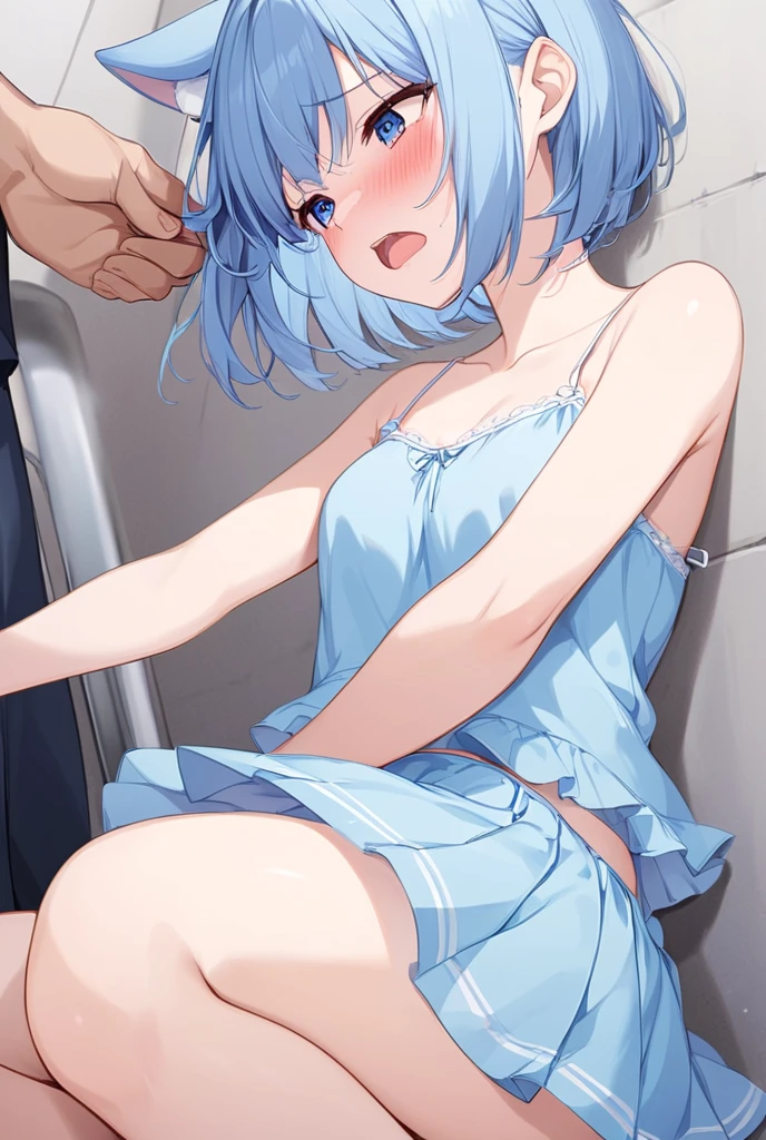 score_9, score_8_up, score_7_up, rating_explicit, masterpiece, best quality,high quality,highres,very aesthetic, absurdres, high detailed,optimal lightning,4k,8k wallpaper, source_anime, uncensored,official art, official style, megami magazine,BREAK,1girl,fyristia,magical girl,light blue hair,red eyes,thighhighs,short dress,unamused,disappointed,embarrassed,1male,faceless male,doggystyle,sex from behind, graffiti,back alley,deep shadows,faint light,night,sweat, arms grabbed from behind, sex from behind,standing sex,from below,