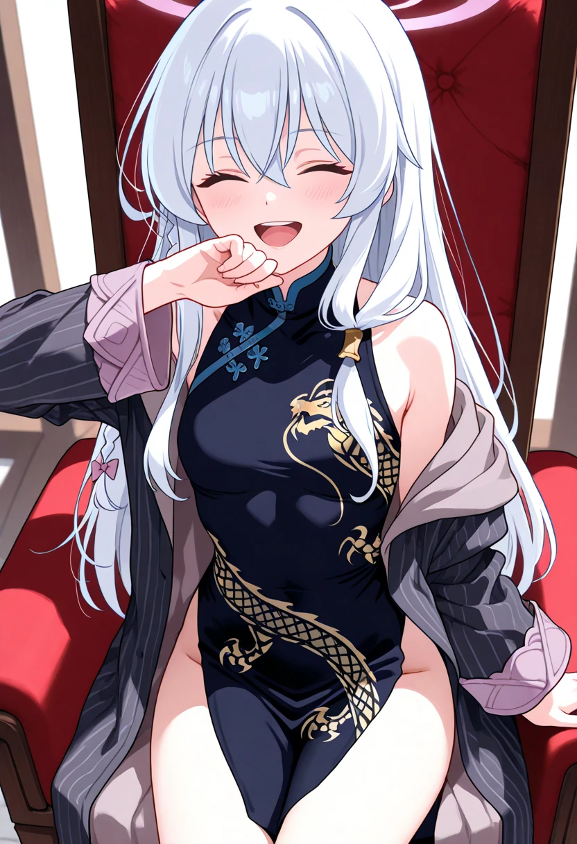One girl with long hair, white hair, blue inner hair, horn, looking away, purple eyes, crying, embarrassed, blushing, (tears:1.2), angry, naked chinese dress, pubic visible, sleeveless, sideboobs, naked, perfect waist, thigh, indoor, bedroom, laying on, lie down, arms up, laying on back, from above, legs spread, wet, nsfw, night time, dark atmosphere, hair ornament, cum in, (cum:1.5),(cum in:1.5), cum vaginal, pubic area visible, vaginal open, sweating