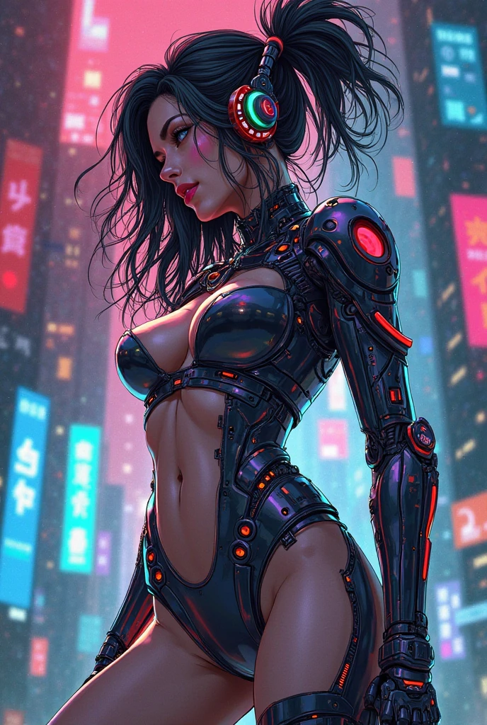 looking at camera, cyberpunk neon cinematic 8k poster, shocking, neon lights - dark and shadowy background - night mood, Astronaut style white and gold trim neon light bikini zipper open (breast) and clear helmet, dark short wavy hair, with a group of soldiers behind her, beautiful sci-fi art, beautiful smile, waiting for a kiss, turning and looking at the camera, space warrior, sunrise over solar punk city, stoner rock, mars invasion, epic album art cover, sexy movie photo, cinemascope panorama, high stylized and 1940’s poster, cosmic style, 8k cinematic, golden ratio, cosmic mayhem, light particles, wet look, golden hour, realistic, masterpiece, highest quality, lens flare, shade, bloom, [[chromatic aberration]]