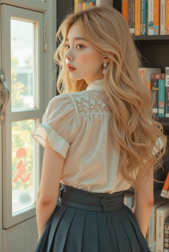8K、Photo image masterpiece、highest quality、Super-resolution、Angle low-angle image from the feet、Beautiful woman with golden curly hair、((Blonde beauty))、With bangs、Impossibly cute face、And slim、Small breasts、High resolution、masterpiece、Exquisite Function 、Delicate eyes、Delicate blonde hair、8K quality、Pale light and shadow、Dindal effect、Messy blonde、With bangs、((Photo from the feet)、(Detailed RAW Photos of a Woman's Whole Body)、 (Highest quality:1.6)、(超High resolution:1.5)、(Real:1.75)、8k resolution、Image from the foot、 (RAW Photos:1.2), (Realistic:1.4), Beautiful detailed woman、Very narrow waist、Highly detailed eyes and face、Beautiful fine details、Large file size、High resolution、 highest quality、masterpiece、 ((A variety of lightweight summer blouses and miniskirts))、CG、 Unified、8k wallpaper、wonderful、 The finer detailasterpiece、highest quality、 8k wallpaper、Light on the face、Cinema Lighting、1 woman、A woman walking up a long outdoor staircase、Random clothes、White Stockings、garter belt、High heels、Various costumes、Lower body close-up、View from behind、Hidden camera shot from underneath the stairs、Very low camera angle、Clear panty line、Panties peeking out from under a skirt、Panty line is clearly visible、