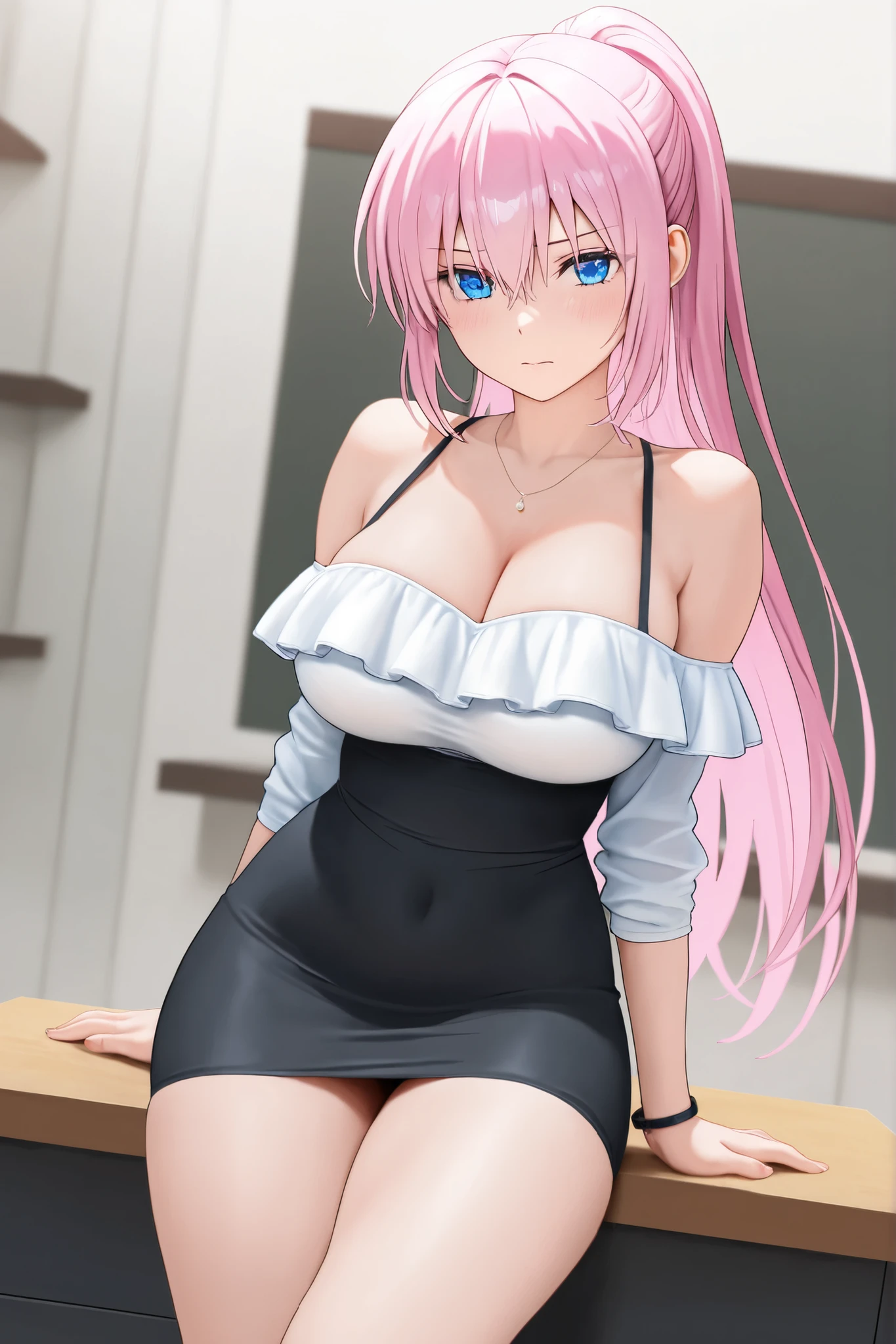 front view detailed body, long belly , Slender body, tight body , thicc, large breast, breast, long thighs, masterpiece, lomng hair, verylong hair, ninonakano, nino nakano, long hair, bangs, blue eyes, hair ornament, hair ribbon, pink hair, blunt bangs, two side up, butterfly hair ornament,hair_between_eyes, very_long_hair, cowboy shot, front shot, looking at viewer,  Beautiful Finger,Beautiful long legs,Beautiful body,Beautiful Nose,Beautiful character design, perfect eyes, perfect face,expressive eyes, looking at viewer,(Full_body),(Focus on her face), official art,extremely detailed CG unity 8k wallpaper, perfect lighting,Colorful, Bright_Front_face_Lighting,shiny skin, (masterpiece:1.0),(best_quality:1.0), ultra high res,4K,ultra-detailed, photography, 8K, HDR, highres, absurdres:1.2, Kodak portra 400, film grain, blurry background, bokeh:1.2, lens flare, (vibrant_color:1.2) (Beautiful,large_Breasts:1.4), (beautiful_face:1.5),(narrow_waist), facing the viewer