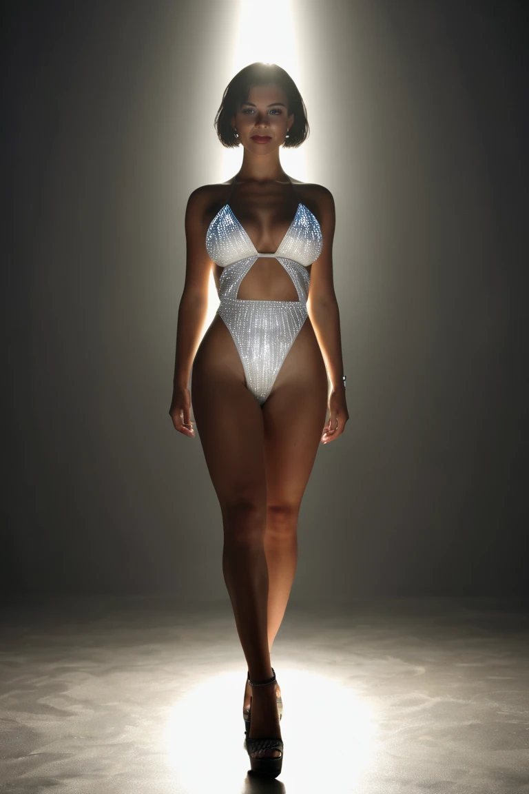 Full body show, self photo view, Zendaya, full breasts, straightened curly hair, designer clothes, em um estudio de fotos