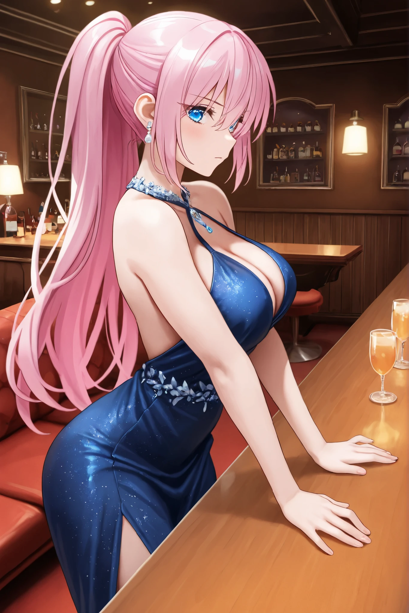 Nino Nakano,Pose sexy,vestido elegante,bar