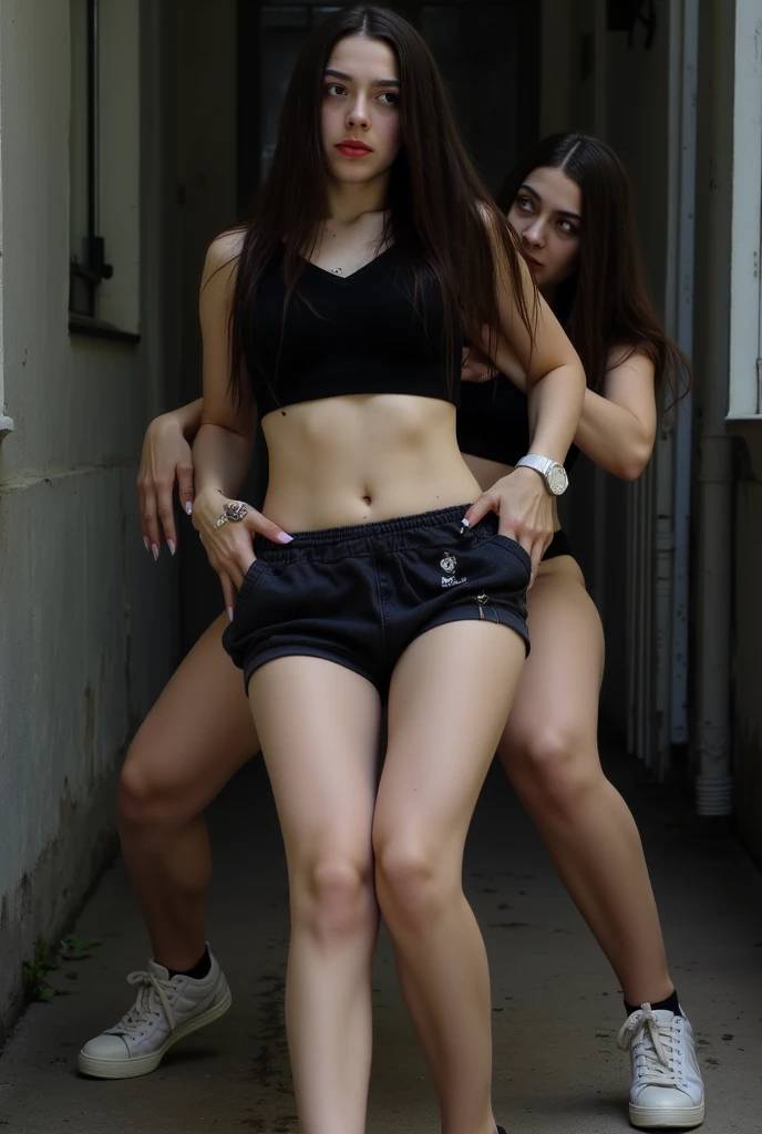 (ultra realistic, highly detailed:1.4), best quality, masterpiece
Curvy, bottom heavy, fat girl, sitting on a bench, tall, black leggings, white flowing t-shirt
((longtorso, ltso):1.1) long torso, she is being lifted up by her girlfriend, she is being stretched out 