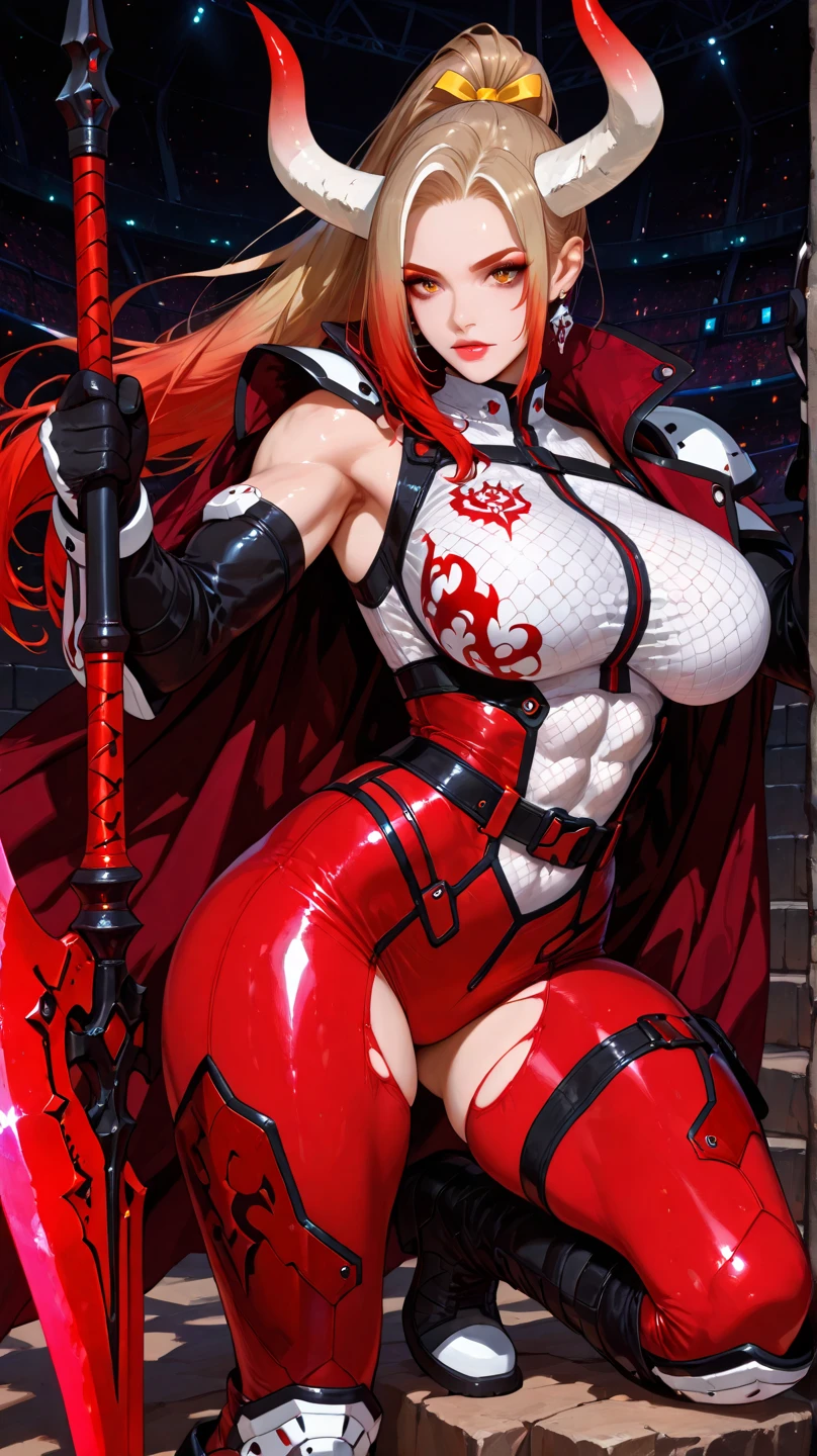 (1girl,(curvy:1.2),petite,beautiful breasts,(large breasts:1.5),pale skin,pointy breasts,(erect nipples),sweat),((clothed:1.5),leather boots,leather gauntlet,(carbon armor:1.5),(red embroidered white rash guard:1.5),(long silk sarong:1.5))),(((realistic),8k,ultra hd,high resolution,best quality,masterpiece)),((thin hair:1.8),(extra long High ponytail:1.2),hair blowing in the wind,Swept bangs,(extra light coppery red hair,highlight color),(hair over one eye),messy hair)
