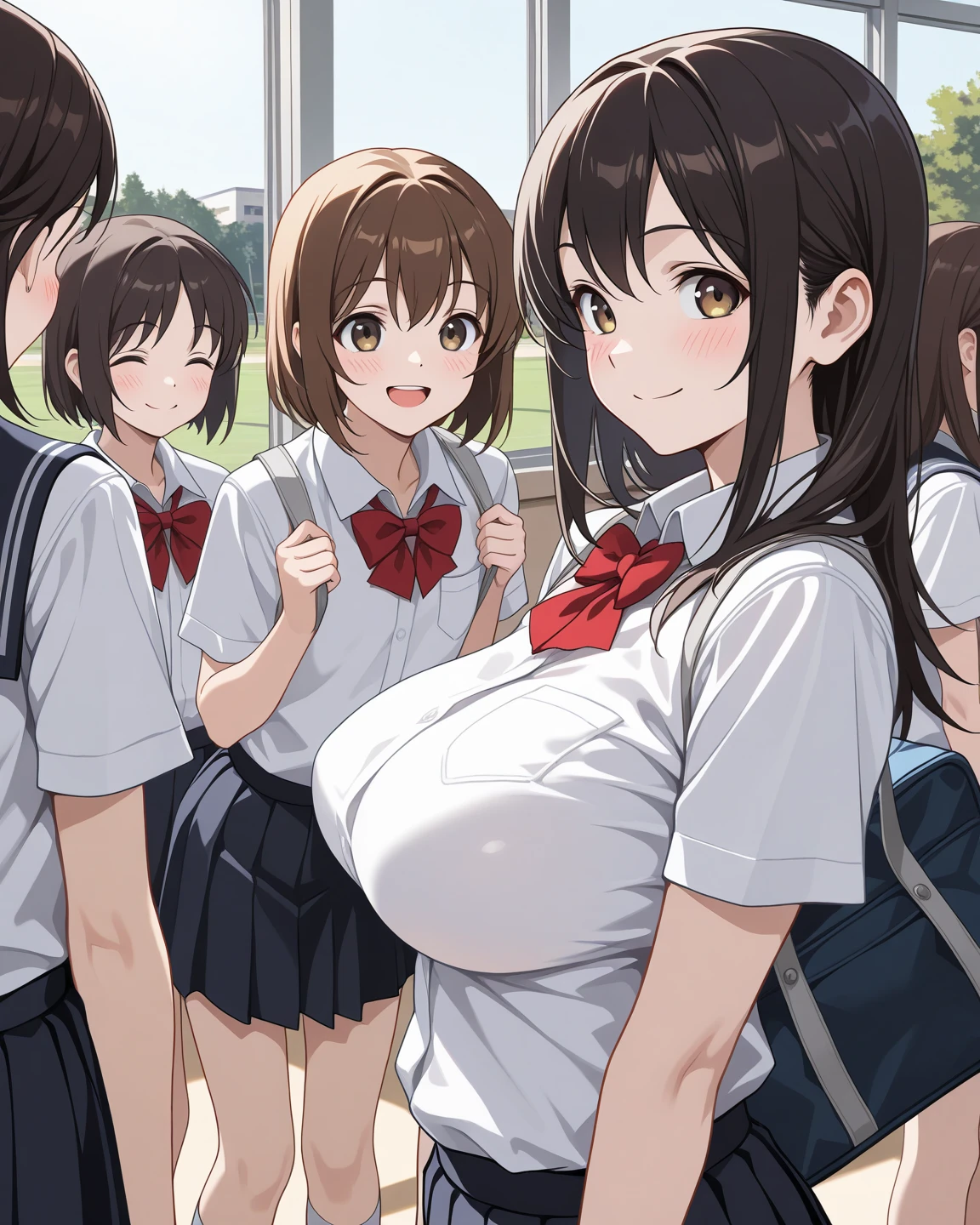 With 3 people, Three Girls, Onodera Kosaki, Avatar,Cyberspace, Nipples, Sailor suit,smile, View your viewers, sketch, got it,Pleated skirt, 2D, Anime Coloring,, Jagged lines,Nipples,Captivating Pose,