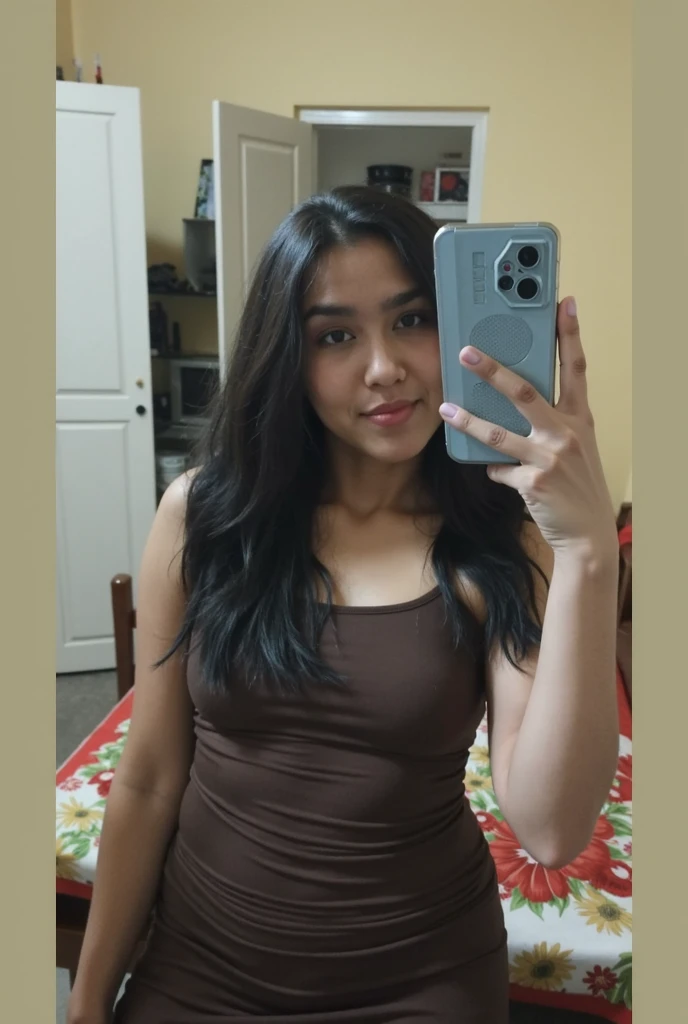 there is a woman taking a selfie in a mirror, greasy hair, frizzy hair, in her hair, messy curly hair, hair is the focus, her hair is in a pony tail, curly hair, a black man with long curly hair, her hair is white, text and a pale young woman, her face framed with curls, tessa thompson inspired, Big tits, huge tits , no clothes, sexy, cute, minimal clothes, thick, bbw, chubby stomach, thick nipples, nipple piercings, large areola, hard nipples, piercing through shirt, nipples hard through shirt, busty, major cleavage, naked, ripping through top, spilling over sides, bra too tight, giant , extra wide hips, upper body zoom in, showing off huge , fat stomach, see through top, fat bbw, large areola showing, major cleavage, latina, down to stomach, wide hips, sexy, upper body zoom, thick arm, showing off , top half only, showing only upper, only a bra, showing off cleavage, naked, big tits showing, big out, no clothes