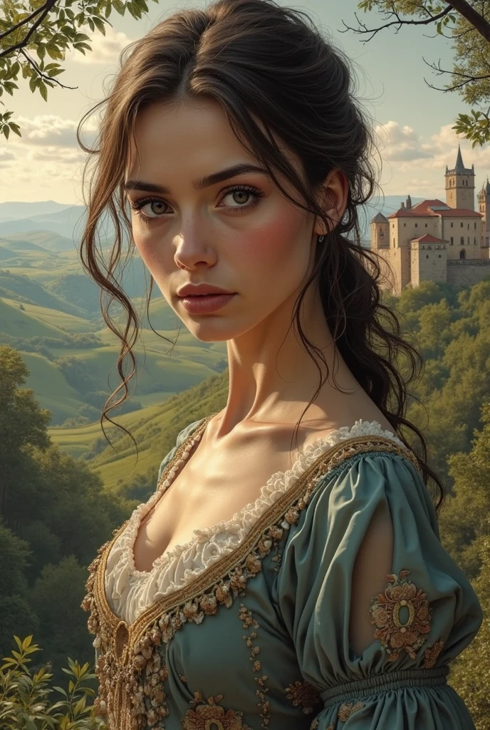 Best quality, masterpiece, ultra high res, (photorealistic:1.4), raw photo, Ancient Roman ruins, landscape in the style of Poussin, A smile, Sweet and seductive appearance. Caravaggio's paintings Chiaroscuro of Caravaggio Hair disheveled in the wind, Two women frolicking, Cute smile, Expression of ecstasy, A sexy, erotic, she flaunts her curvaceous figure in a stunning bespoke bright Red silk satin dress, showcasing her adorable smile and tantalizing cleavage, perfect hands, Soft light and shadow, beautiful detailed eyes, beautiful detailed lips, extremely detailed eyes and face, platinum colors scheme, smiling in a confident, gentle smile, beautiful detailed glow, detailed, professional, ultra-detailed, intricate details,