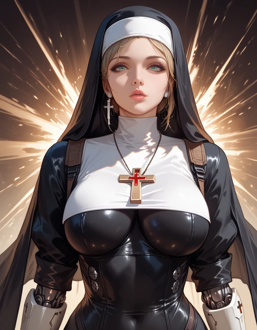 nun, Cross, Bible, White hair, chies, Realistic and detailed eyes and faces 、Sweating、licking out、japanes、lightly dressed、A dark-haired、Neat and clean、underpants、It's wet、lightning bolt