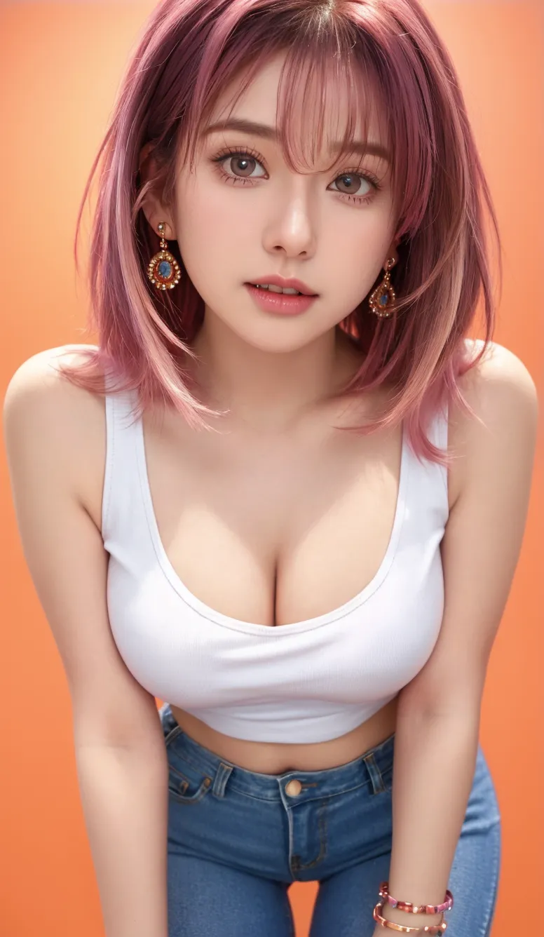 (Ultra Real), (Illustration), (High Definition), (8K), (Very Detailed), (Best Illustration), (Beautiful Detailed Eyes), (Best Quality), (Ultra Detailed), (Masterpiece), (Wallpaper), (Detailed Face), Droopy Eyes,Sweat,Upper Body Up,Ejaculation in Armpits,Short Hair,Pink Hair,Simple White Tank Top Girl, Japan Person, Huge, (Camel Toe)
