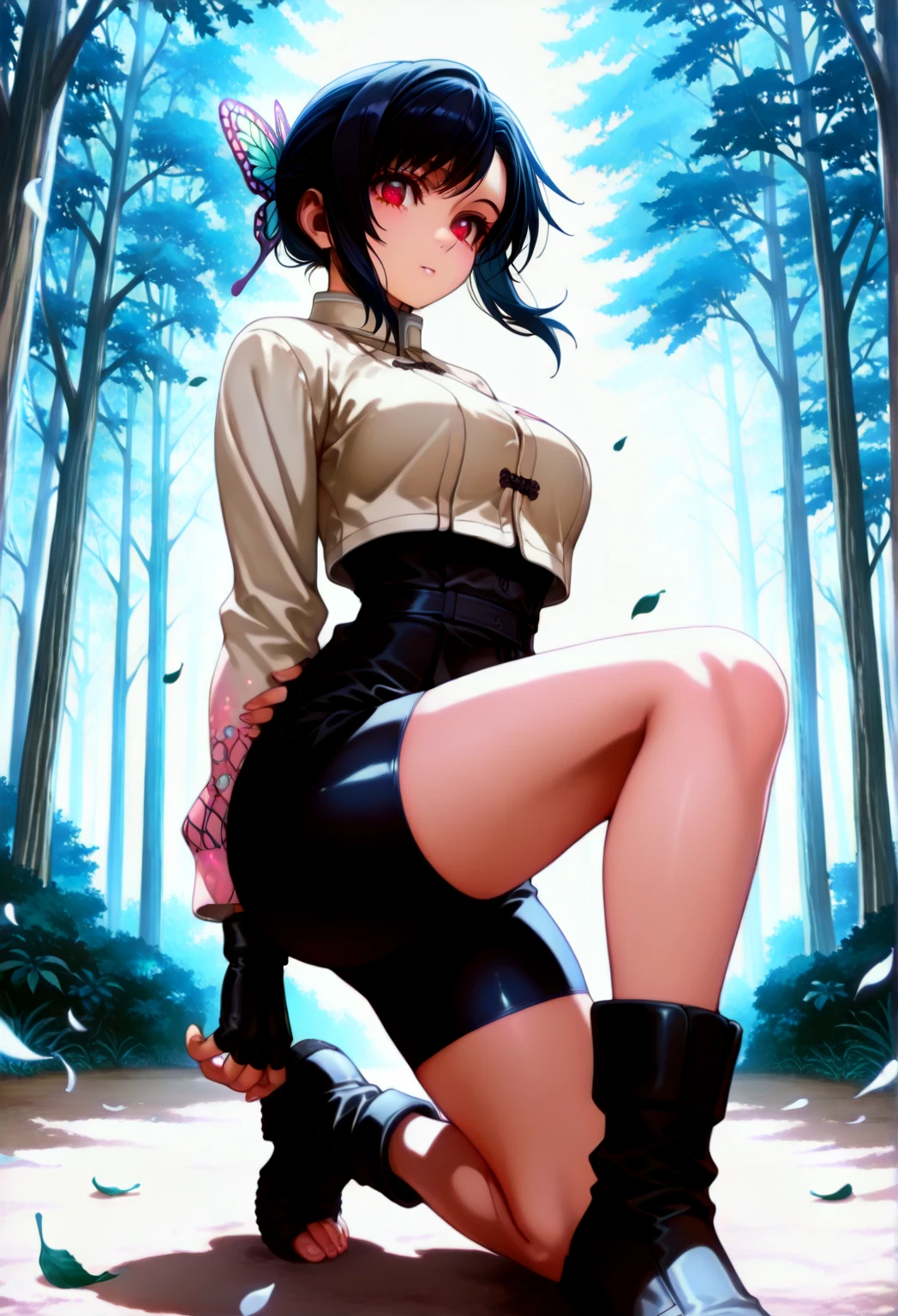(Vector image:1.3) of (Simple illustration:1.3), woman in a leather jacket, skirt, over-knee boots, stockings with garters, drowning herself off in a quicksand bog, provocative, sexy, horny, red, green, blue, black