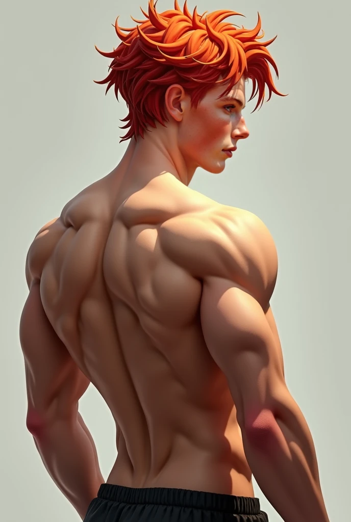 Redheaded, muscular, bare-bottomed, showing off his buttocks
