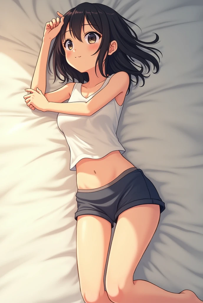 masterpiece,(Perfect Anatomy:1.5), highest quality, 1 lady , slender, leggy, (((very small breasts))), Seductive, pensive, brown hair, short hair, (wear a white long sleeved t-shirt,:1.5), white bikini panties , barefoot, Perfect hands, Perfect body, reclining, lying on a sofa, leg up , looking away, ((Exquisite detail)), Very finely crafted fingers(((10 fingers))), (full body showcase), (Show your whole body), (no background), (No logo) , high resolution, parted lips, belly button, feet up higher , arms behind head, hip lift, nsfw, white bikini panties focus