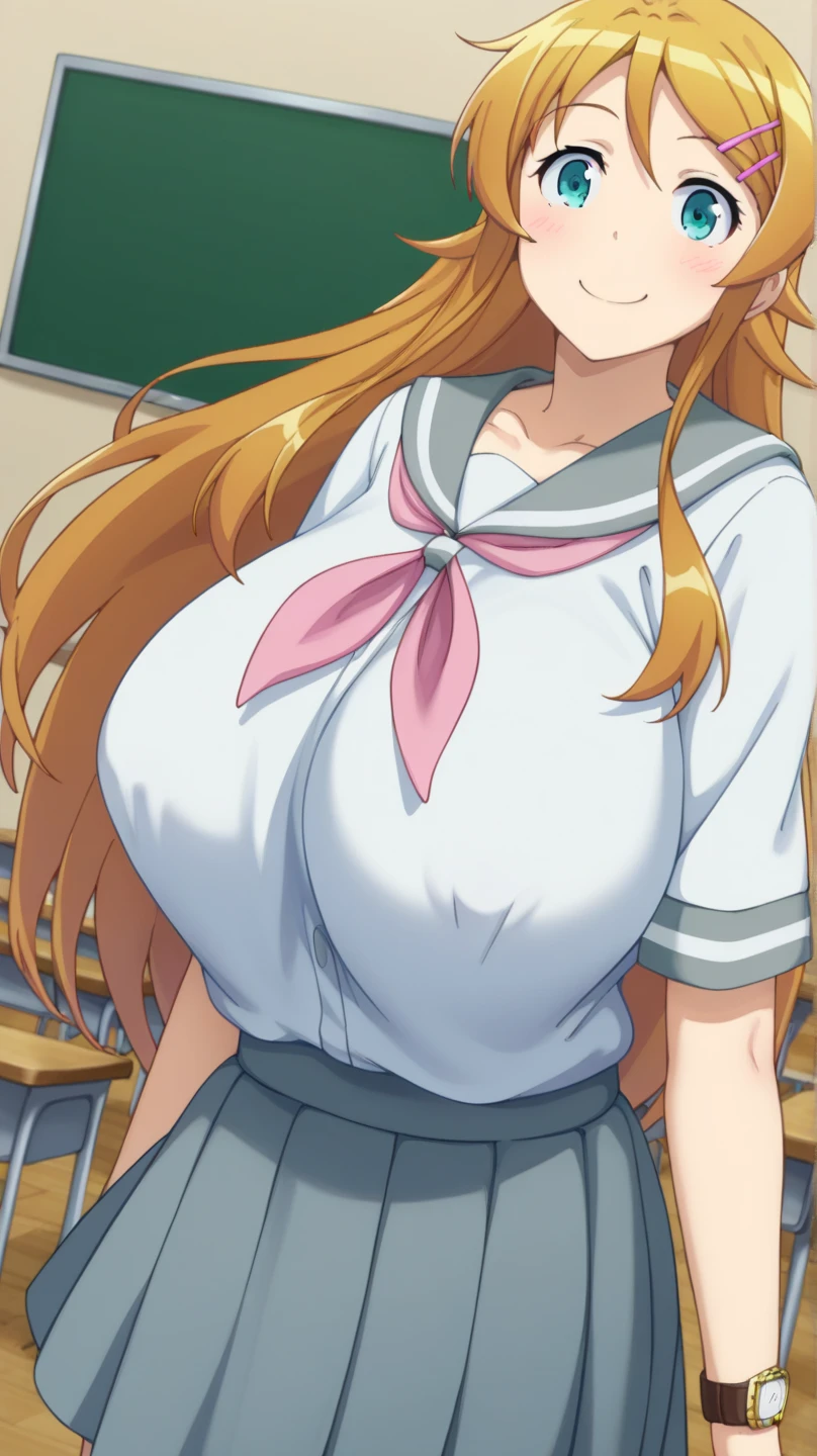 ((A Pretty nude high school girl with fox ears)), ((lifting up the sailor suit)), shirt lift, wearing the navy skirt, Baby face, ((top-quality, master piece, ultra-definition, high resolution)), anime girl, ((ultra-detailed illust:1.2)), 1 girl, bangs, hair between eye, brown hair, beautiful hair, green colored eyes, Shiny eyes, ((detailed eyes:1.2)), ((super gigantic breasts:1.3)), huge breasts, Soft breasts, cleavage of the breast, show breasts, emphasize the breasts, focused on breasts, ((erected nipples)), Big smile, enjoyed, laughing, opened mouth, take off clothes, in the classroom, ((povbreastgrab, pov hands)), ((her breasts are grabbed by pov hands:1.3))