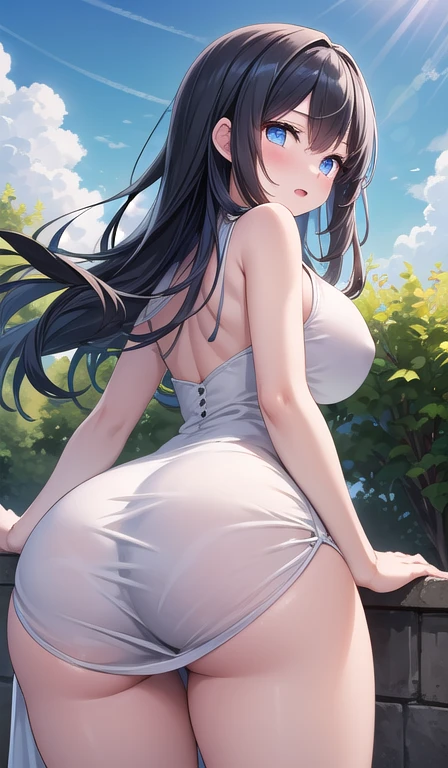 Boa Hancock, topless, big breasts, big ass, facing away from camera, black hair, black eyes,