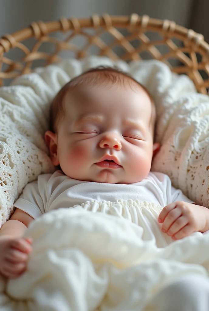 A baby with a delicate earring in its ear