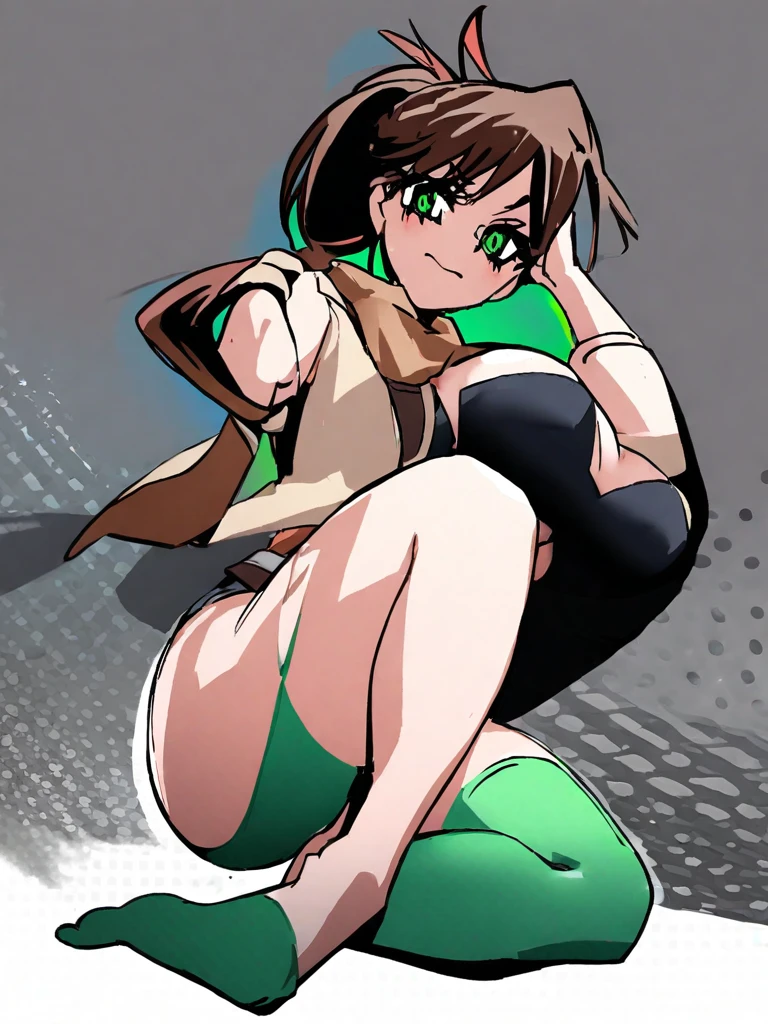 score_9, score_8_up, score_7_up,,BREAK source_anime, standing, legs apart, bent over, upside-down,straight-on,(breast focus:1.3),medium shot,looking_at_viewer,1girl, yuffie kisaragi, final fantasy, short hair,headband,navel,sleeveless,turtleneck,brown eyes,sleeveless turtleneck,solo,breasts,,smile,gloves,crop top,brown hair,shorts,midriff,,sweater,open fly,fingerless gloves,ribbed sweater,medium breasts,(under_boob),yufi_kisaragi,smirk, (best quality),(aesthetic,very aesthetic),(masterpiece, highres), (anime screenshot:0.8),