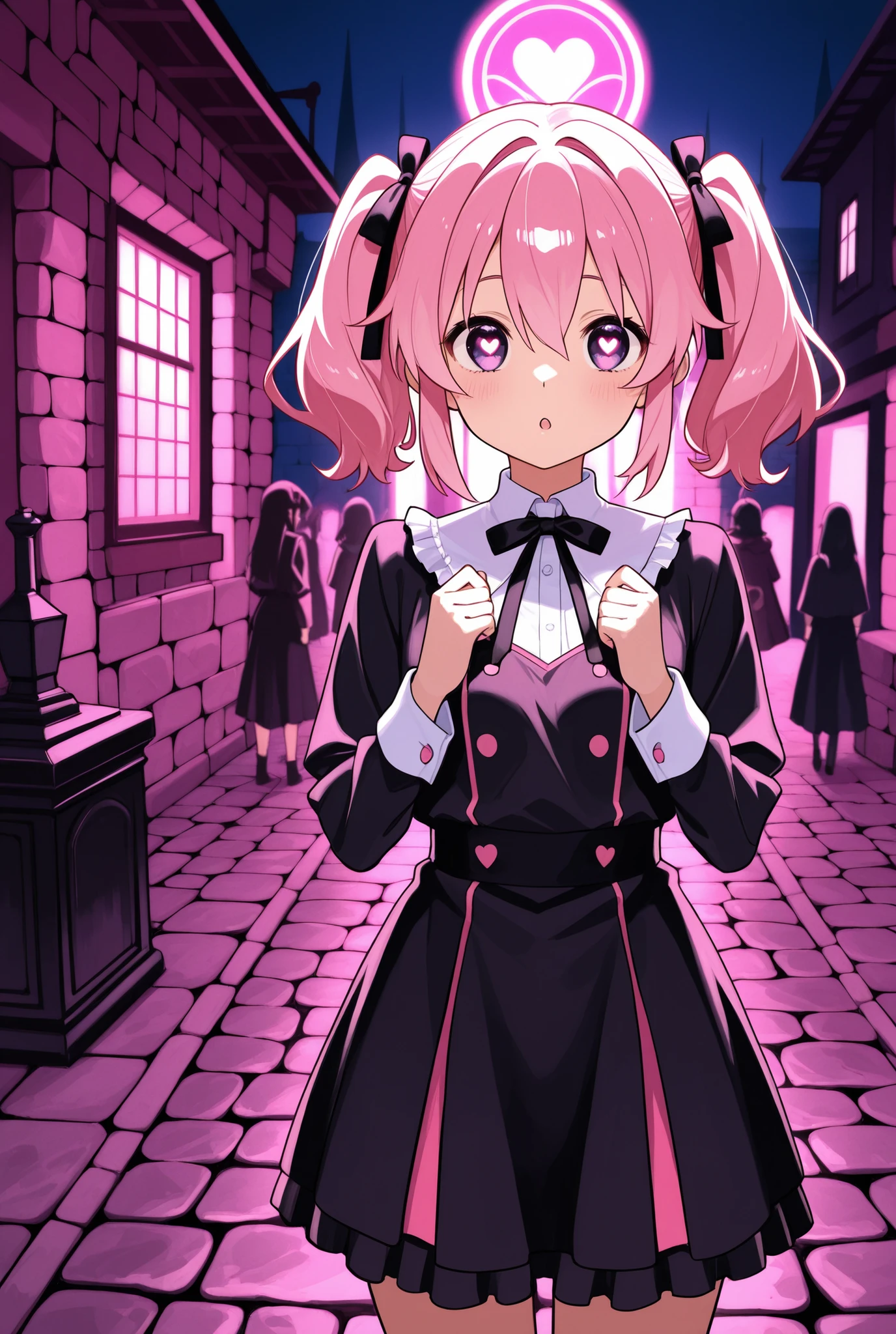 There are three girls、背の低いThere are three girls、ロリのThere are three girls、Detailed Background、 small 、small、I have small breasts、赤面しているThere are three girls、頬を赤く染めているThere are three girls、EstrusしているThere are three girls、催眠にかかっているThere are three girls、Heart Eyes、Estrus、I'm looking at the pink light、Pink lighting、pink light、anime beautiful girl、Dark Night Background、dark night indoor background、dark night indoor cobblestone floor background、dark night indoor cobblestone wall background、dark night indoor cobblestone ceiling background、