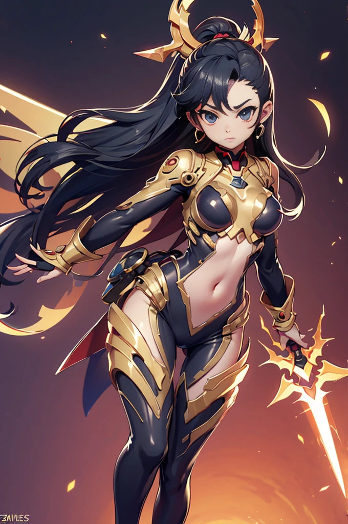 Hot Sexy Girl wear Copper Spiky Bikini Armor with Electric Aura, Full Body