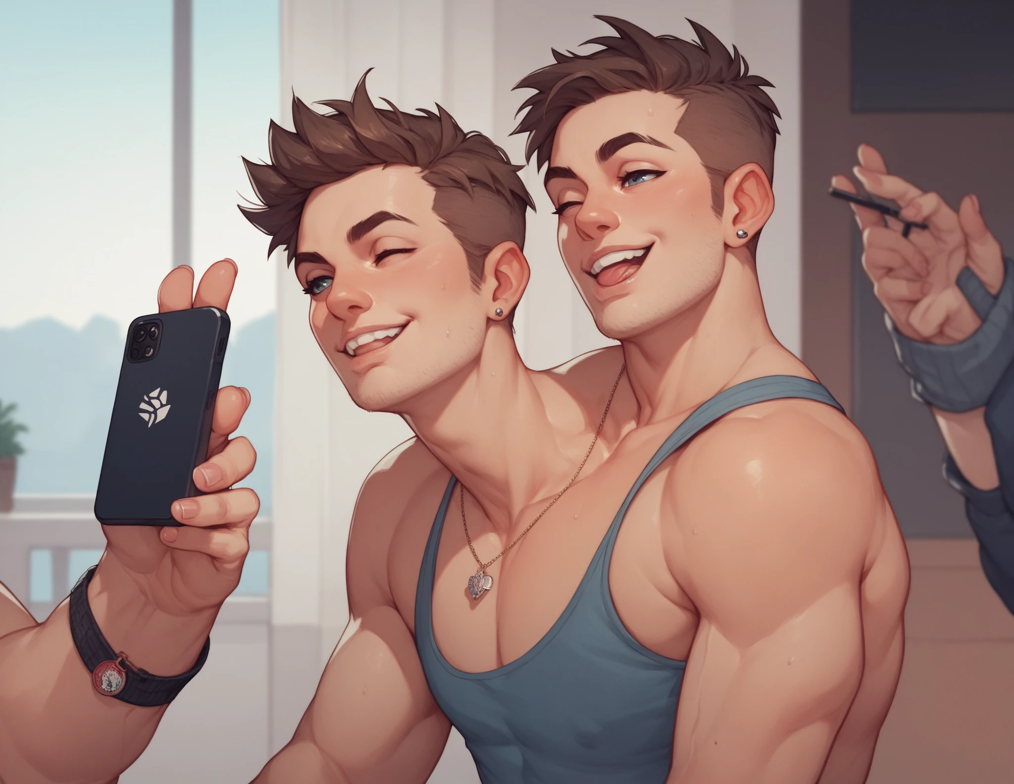 ((2men)) selfie, naked