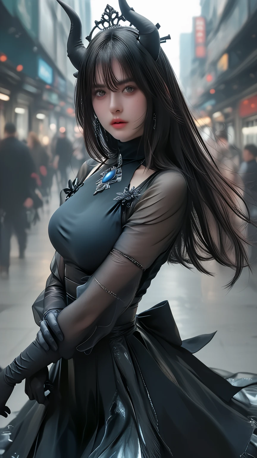最high quality、Best image quality、masterpiece、With a girl((cute、20-year-old、Best Bust、Medium Bust、Bust 85,Beautiful Blue Eyes、Spread your chest wide,Long black hair、Slender、The best valley、、Blue Y-shirt、White short skirt,Show the whole body、Black perforated gloves))high quality、Beautiful art、background((School、School zone、Strong winds)),Tabletop、Exquisite design、Visual Arts、Depth of written boundary、Best lighting、Highest detail、8k