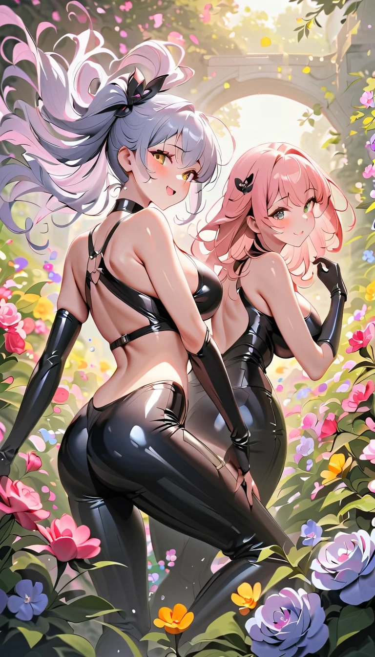 Best picture quality,highly detailed,Body and facial contours:1.2)Rainy days,Wearing a pink bra,Black lace erotic panties,Pouting ass,animemanga girl ,Weakness of the body,Slim waist,slender leg,Bedrooms,facing away from the audience,Side head,High ponytail with long hair,Very light, very light pink hair