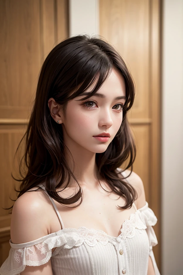 sad brunette woman in red