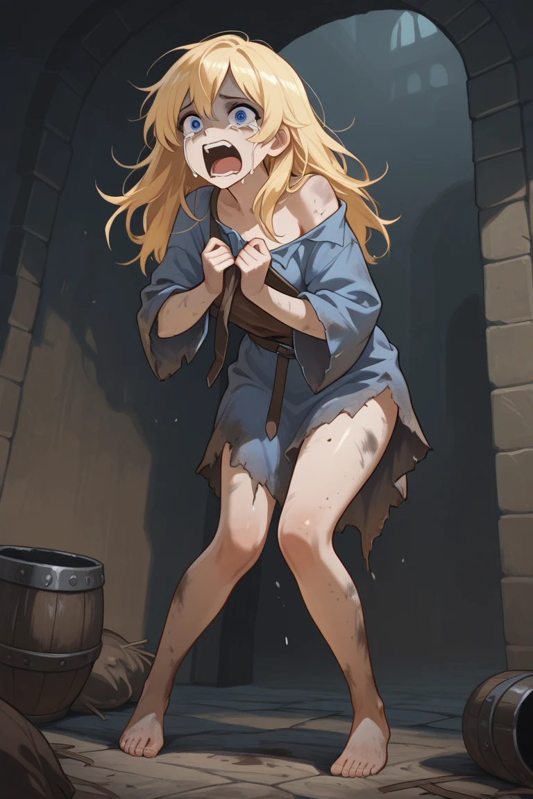 Anime. 1Girl. Cutie. Slave. Dirty tunic. Torn tunic. Slave collar. Shackles. Barefoot. Cold. Runny nose. Nasal mucus. Snot flows from the nose. Sneeze. Sneezing. Strong, desperate desire to sneeze. She sneezed. Snot flowed from the nose when sneezing. Handkerchief. Cover your nose with your hand. Blows his nose. Urinary incontinence. Urination. Urine. Strong urge to pee. She pees on the floor. She peed herself. Diarrhea. Defecation. Poop. Strong desire to poop. She pooped in her panties. She shit herself. Standing. Slave market. Sneezing fetish. Omorashi. Scat. Full height. Whole body. A high resolution. Ultra resolution.