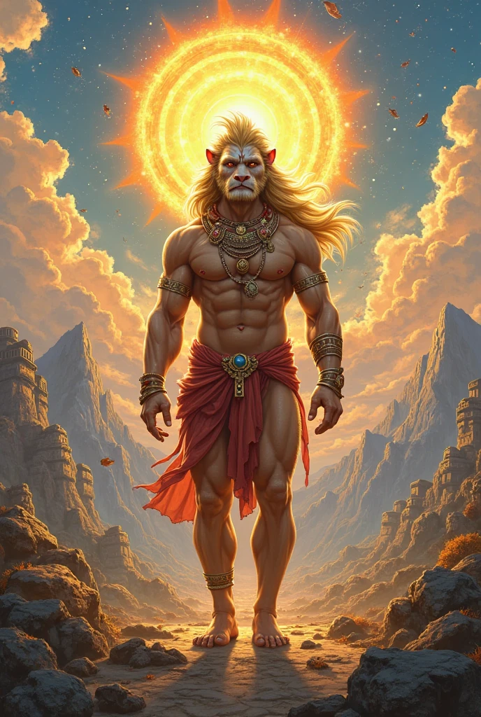 Lord Sri Lakshmi Narasimha Swami with a background of cosmos with a pleasant touch and space to add font