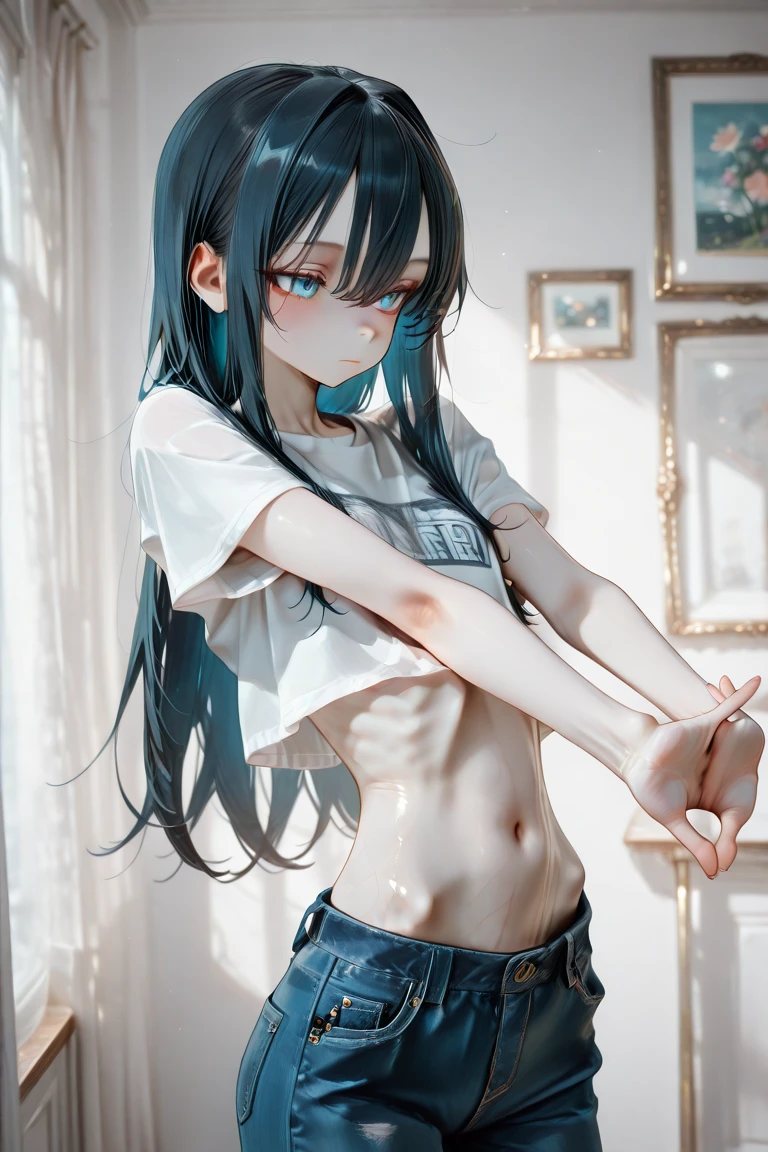 ((((((14 years old))))))、(((Aya Ueto : 1.4)))、(((A charming face)))、(((Young face)))、(((beautiful girl)))、(((A beautiful woman)))、Beautiful woman、Cute woman、((Innocent face))、((Smile))、((Ultra-detailed face))、((Detailed lips))、((Detailed eyes))、((double eyelid))、(((Beautiful Face)))、(((Beautiful, well-shaped eyes)))、(((Beautiful, well-shaped lips)))、Very Short Hair、ponytail、Pixie cut、BREAK、Completely naked、BREAK、(((Wearing a transparent yukata)))、BREAK、8 heads、(((slender)))、(((Slim body)))、(((Thin body)))、(((Slim woman)))、(((Flat Chest:1.2)))、BREAK、Photographic quality、Natural light、(フォトRealistic:1.4)、(Highest quality:1.2)、(Ultra-high resolution:1.2)、8K、RAW Photos、Realistic、High Detail、Film Grain、Detail Skin、Symmetrical、Delicate skin、Real human skin、pores、Super detailed、Detailed、(masterpiece : 1.2)、Thin face、Sharp Face、Small Face、Small face、Narrow shoulders、Small shoulders、Small shoulders幅、Slim shoulders、Narrow shoulders幅、Beautiful Japanese Woman、Beautiful Korean Woman、Slim womanモデル、Young Gravure Idol、Realistic young gravure idol、Young Sensual Gravure Idol、Young Pretty Gravure Idol、Japanese Model、Young Gravure Idol、((From the knee up))、((Showing small breasts))、(((She spreads her legs and shows her pussy)))、(((Leg spread)))、(arms behind back:1.0)