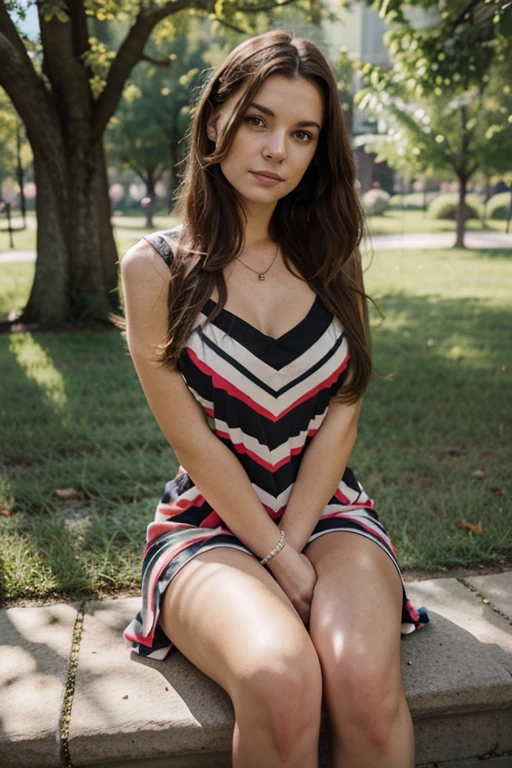 "Une femme maghrébine élégante et souriante, avec des traits doux et naturels. Elle a les cheveux bruns, légèrement bouclés, et porte une tenue de ville légèrement sexy et moderne, dégageant une beauté naturelle et accessible."