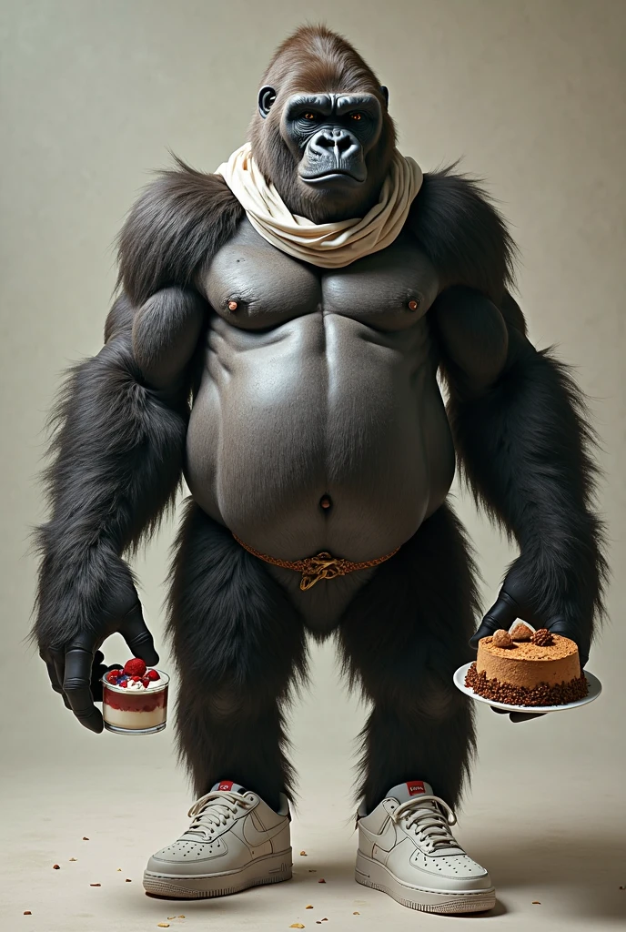 A gorilla, wearing Christmas clothes, wearing a sweater, smoking, opening a Christmas present , look big and strong, looks cute, neon lights, high quality. High detail, 8k