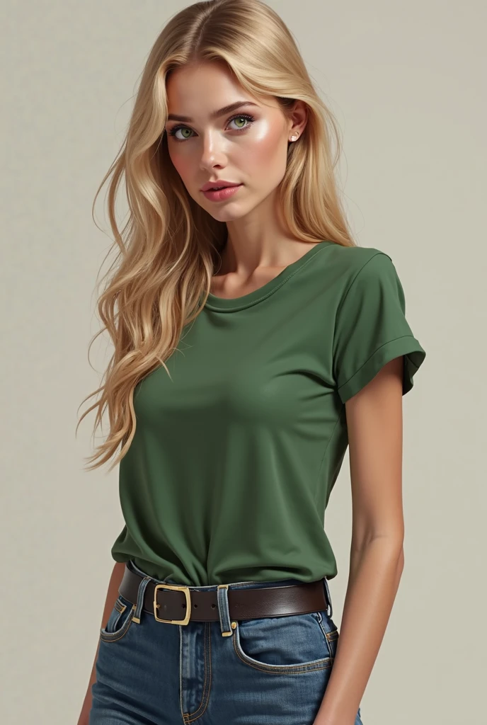 a woman in a green shirt and black jeans posing for a picture, in a dark green polo shirt, tight shirt, wearing tight shirt, suit legs, green shirt, olive green, open chest clothing, wearing a V-neck blouse, close-up of the upper body, wearing simple, tight-fitting clothes, collar shirt, splendid, fan favorite, casual green clothing