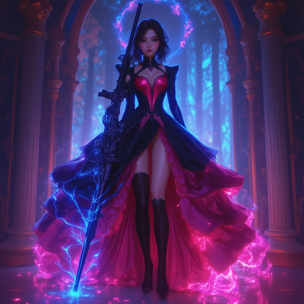 Girl,orelhas pontudas, olhos vermelhos,vestido uma armadura, vampira,4k, cabelos negros, gothic castle
