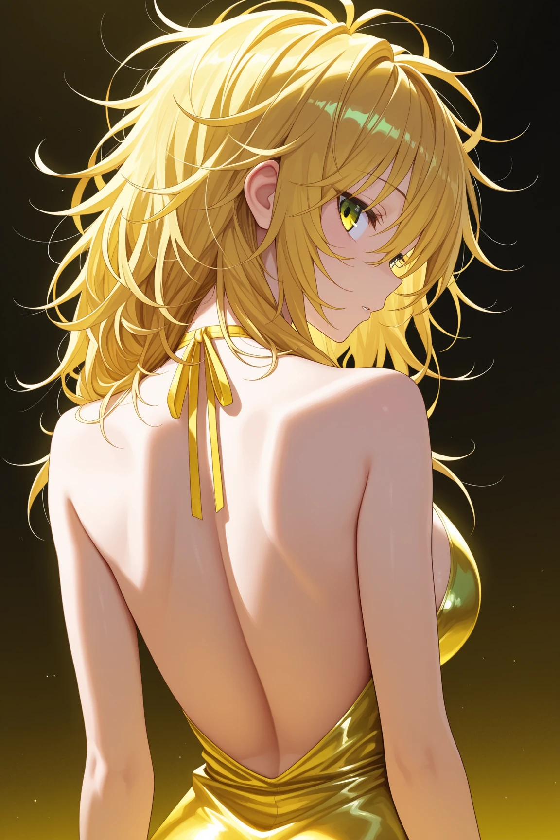 Onepiece animation style, beautiful girl, bright gold hair and bright gold eyes