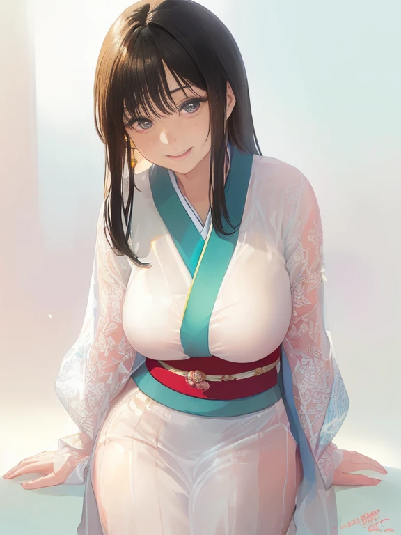 Kissing Face、Realistic、anime、Big eyes、Strong sexual desire、リアルanimeスタイル、エロanime、Hime-kun、Princess、Face it head on、bed、Sit sloppily、Disheveled colorful Japanese clothes、Open the chest、Place your hands on your chest、looking at the camera、Close ~ eyes、blush、Show your chest、Long black hair、Black-haired beauty、mole